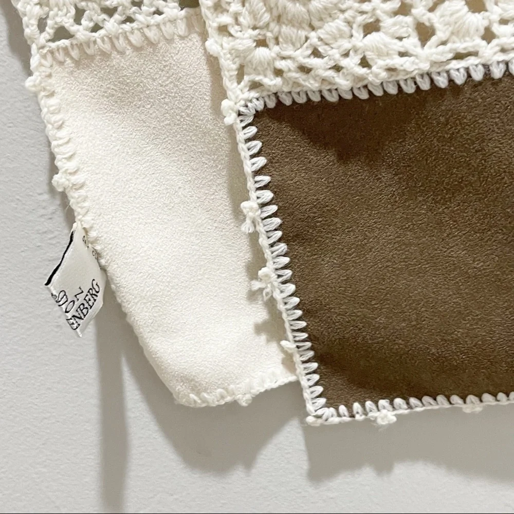 EGON FURSTENBERG Women’s Boho Ivory Brown Patchwork Granny Square Scarf